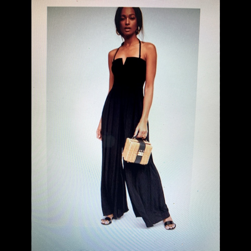 Free People Sz M black wide-leg jumpsuit